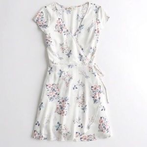 White floral wrap mini dress